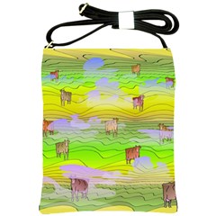 Cows and Clouds in the Green Fields Shoulder Sling Bags