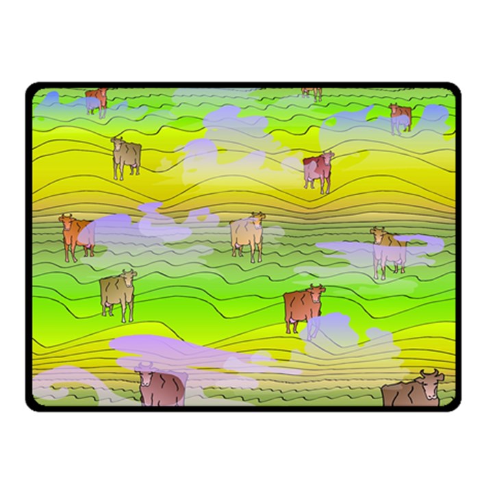 Cows and Clouds in the Green Fields Double Sided Fleece Blanket (Small) 