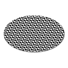 White Line Wave Black Pattern Oval Magnet by Celenk