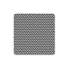 White Line Wave Black Pattern Square Magnet by Celenk