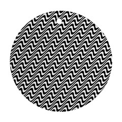 White Line Wave Black Pattern Round Ornament (two Sides)