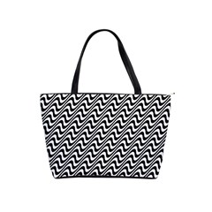 White Line Wave Black Pattern Shoulder Handbags by Celenk