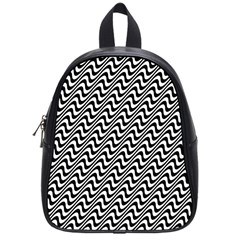 White Line Wave Black Pattern School Bag (small) by Celenk