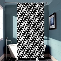 White Line Wave Black Pattern Shower Curtain 36  X 72  (stall)  by Celenk