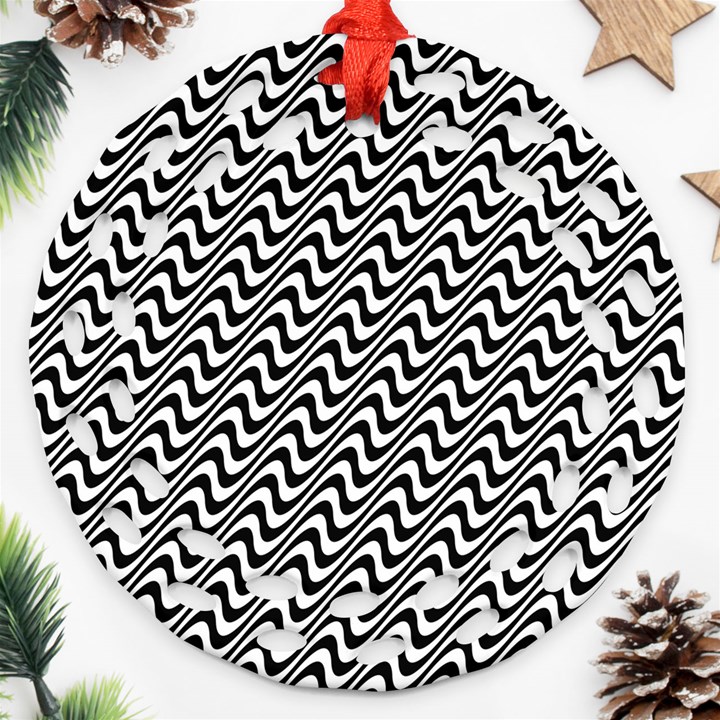 White Line Wave Black Pattern Ornament (Round Filigree)