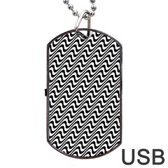 White Line Wave Black Pattern Dog Tag Usb Flash (one Side) by Celenk