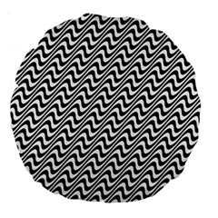 White Line Wave Black Pattern Large 18  Premium Round Cushions by Celenk