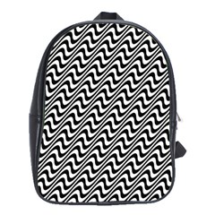 White Line Wave Black Pattern School Bag (xl) by Celenk