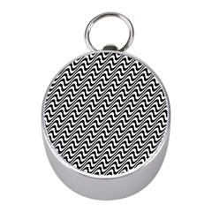 White Line Wave Black Pattern Mini Silver Compasses by Celenk