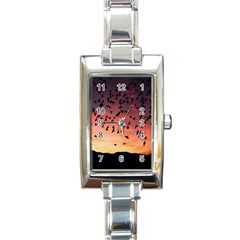 Sunset Dusk Silhouette Sky Birds Rectangle Italian Charm Watch by Celenk