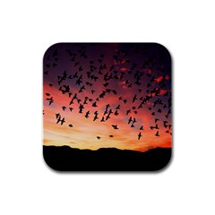 Sunset Dusk Silhouette Sky Birds Rubber Square Coaster (4 Pack)  by Celenk