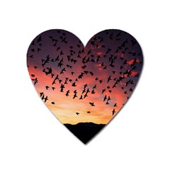 Sunset Dusk Silhouette Sky Birds Heart Magnet by Celenk