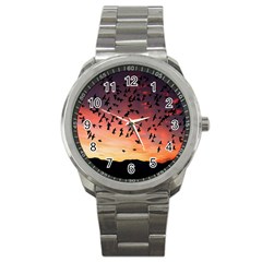 Sunset Dusk Silhouette Sky Birds Sport Metal Watch by Celenk