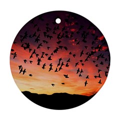 Sunset Dusk Silhouette Sky Birds Round Ornament (two Sides) by Celenk