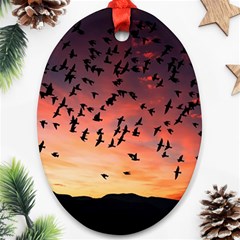 Sunset Dusk Silhouette Sky Birds Oval Ornament (two Sides) by Celenk