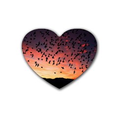 Sunset Dusk Silhouette Sky Birds Heart Coaster (4 Pack)  by Celenk