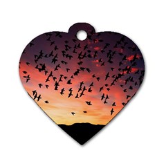 Sunset Dusk Silhouette Sky Birds Dog Tag Heart (two Sides) by Celenk