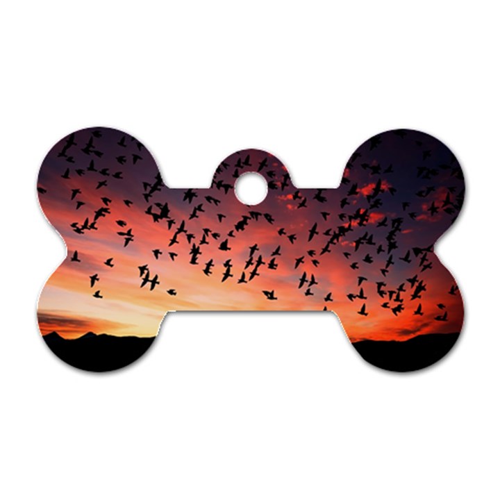 Sunset Dusk Silhouette Sky Birds Dog Tag Bone (Two Sides)