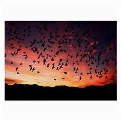 Sunset Dusk Silhouette Sky Birds Large Glasses Cloth (2-side) by Celenk