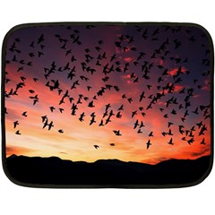 Sunset Dusk Silhouette Sky Birds Fleece Blanket (mini) by Celenk