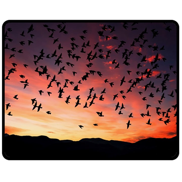 Sunset Dusk Silhouette Sky Birds Fleece Blanket (Medium) 