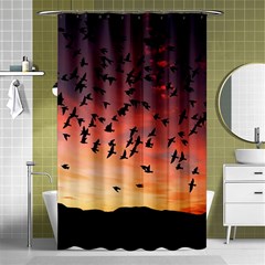 Sunset Dusk Silhouette Sky Birds Shower Curtain 48  X 72  (small)  by Celenk