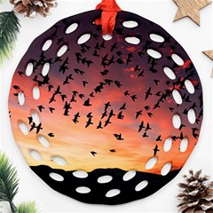 Sunset Dusk Silhouette Sky Birds Ornament (round Filigree) by Celenk