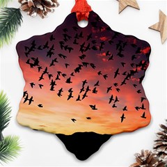 Sunset Dusk Silhouette Sky Birds Snowflake Ornament (two Sides) by Celenk