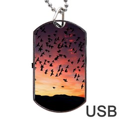 Sunset Dusk Silhouette Sky Birds Dog Tag Usb Flash (one Side) by Celenk