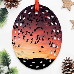 Sunset Dusk Silhouette Sky Birds Oval Filigree Ornament (two Sides) by Celenk