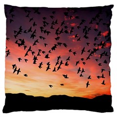 Sunset Dusk Silhouette Sky Birds Large Cushion Case (two Sides) by Celenk