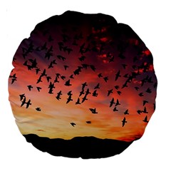 Sunset Dusk Silhouette Sky Birds Large 18  Premium Round Cushions by Celenk