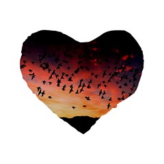 Sunset Dusk Silhouette Sky Birds Standard 16  Premium Heart Shape Cushions by Celenk