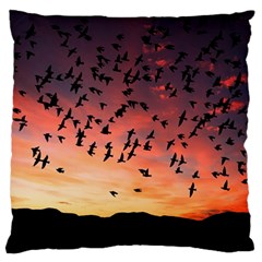 Sunset Dusk Silhouette Sky Birds Large Flano Cushion Case (one Side) by Celenk