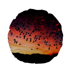 Sunset Dusk Silhouette Sky Birds Standard 15  Premium Flano Round Cushions by Celenk