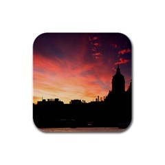 Sunset Silhouette Sun Sky Evening Rubber Square Coaster (4 Pack)  by Celenk