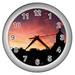 Sunset Silhouette Sun Sky Evening Wall Clocks (Silver)  Front