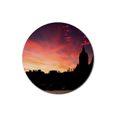 Sunset Silhouette Sun Sky Evening Rubber Coaster (round)  by Celenk