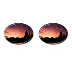 Sunset Silhouette Sun Sky Evening Cufflinks (oval) by Celenk