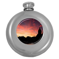 Sunset Silhouette Sun Sky Evening Round Hip Flask (5 Oz) by Celenk