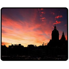 Sunset Silhouette Sun Sky Evening Fleece Blanket (medium)  by Celenk