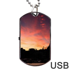 Sunset Silhouette Sun Sky Evening Dog Tag Usb Flash (one Side) by Celenk