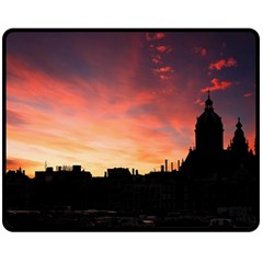 Sunset Silhouette Sun Sky Evening Double Sided Fleece Blanket (medium)  by Celenk