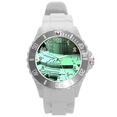 Futuristic Urban Architecture Round Plastic Sport Watch (l) by Celenk