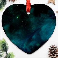 Green Space All Universe Cosmos Galaxy Ornament (heart) by Celenk