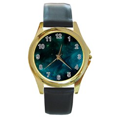 Green Space All Universe Cosmos Galaxy Round Gold Metal Watch by Celenk