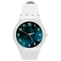 Green Space All Universe Cosmos Galaxy Round Plastic Sport Watch (m) by Celenk