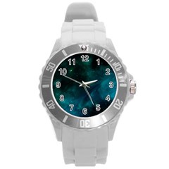 Green Space All Universe Cosmos Galaxy Round Plastic Sport Watch (l) by Celenk