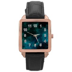 Green Space All Universe Cosmos Galaxy Rose Gold Leather Watch  by Celenk