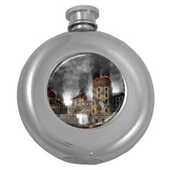 Destruction Apocalypse War Disaster Round Hip Flask (5 Oz) by Celenk